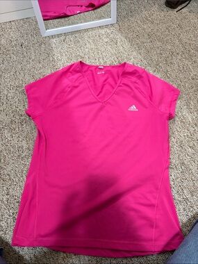 adidas Bright Pink V-Neck Performance Tee